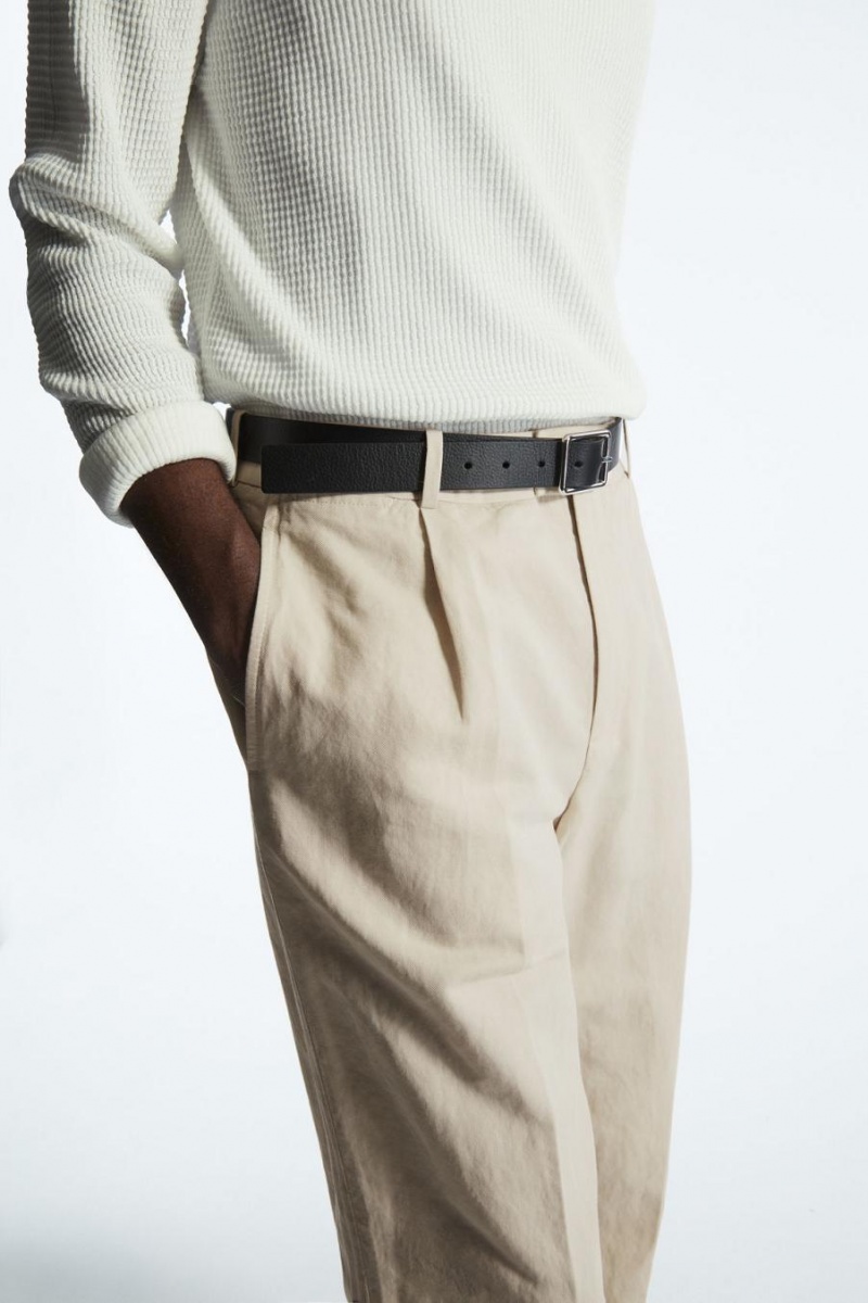 Pantalones COS Plisado Directo-leg Linen-blend Hombre Beige Claro | 48692NQUH