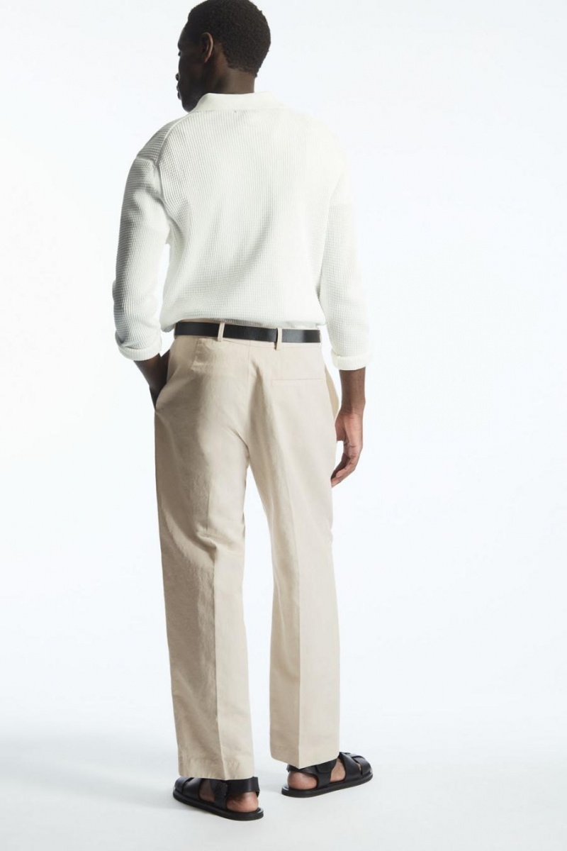 Pantalones COS Plisado Directo-leg Linen-blend Hombre Beige Claro | 48692NQUH