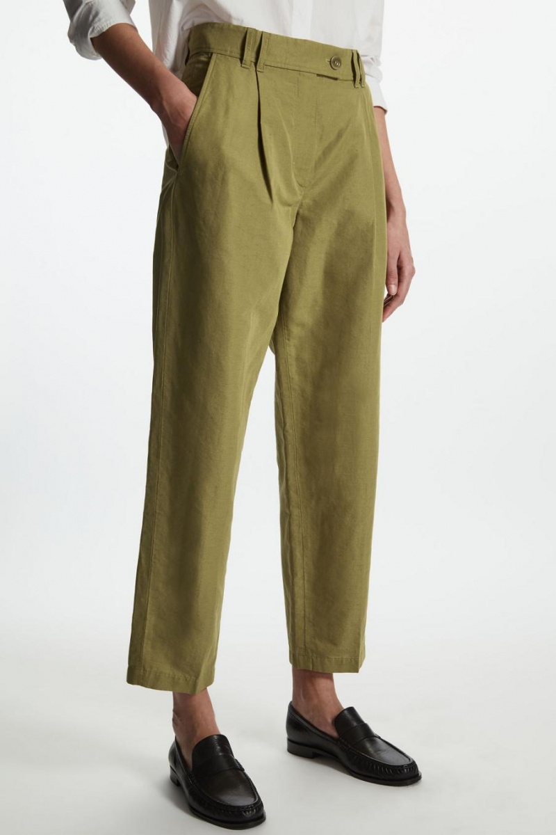 Pantalones COS Plisado Linen Mujer Kaki Verdes | 94518PRLV