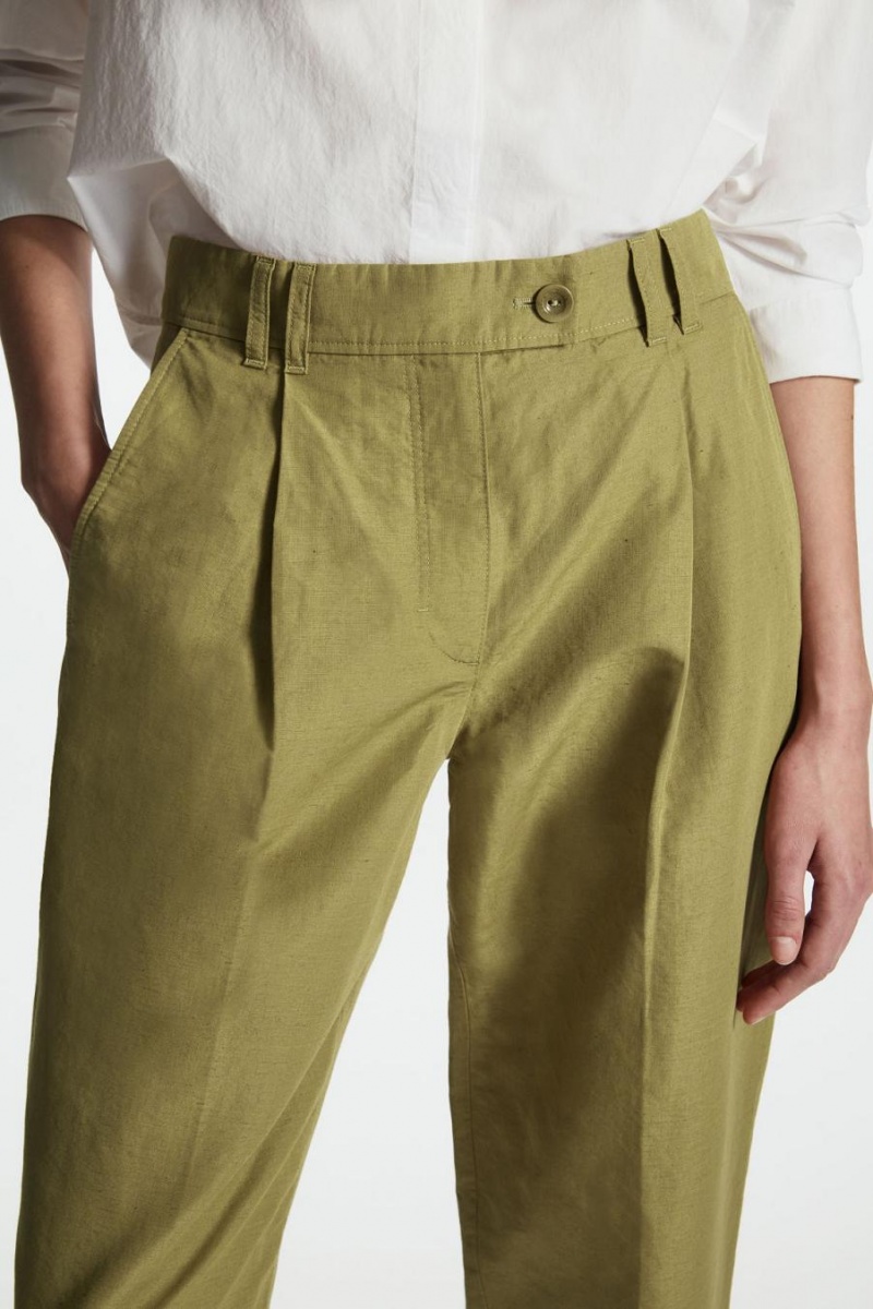 Pantalones COS Plisado Linen Mujer Kaki Verdes | 94518PRLV