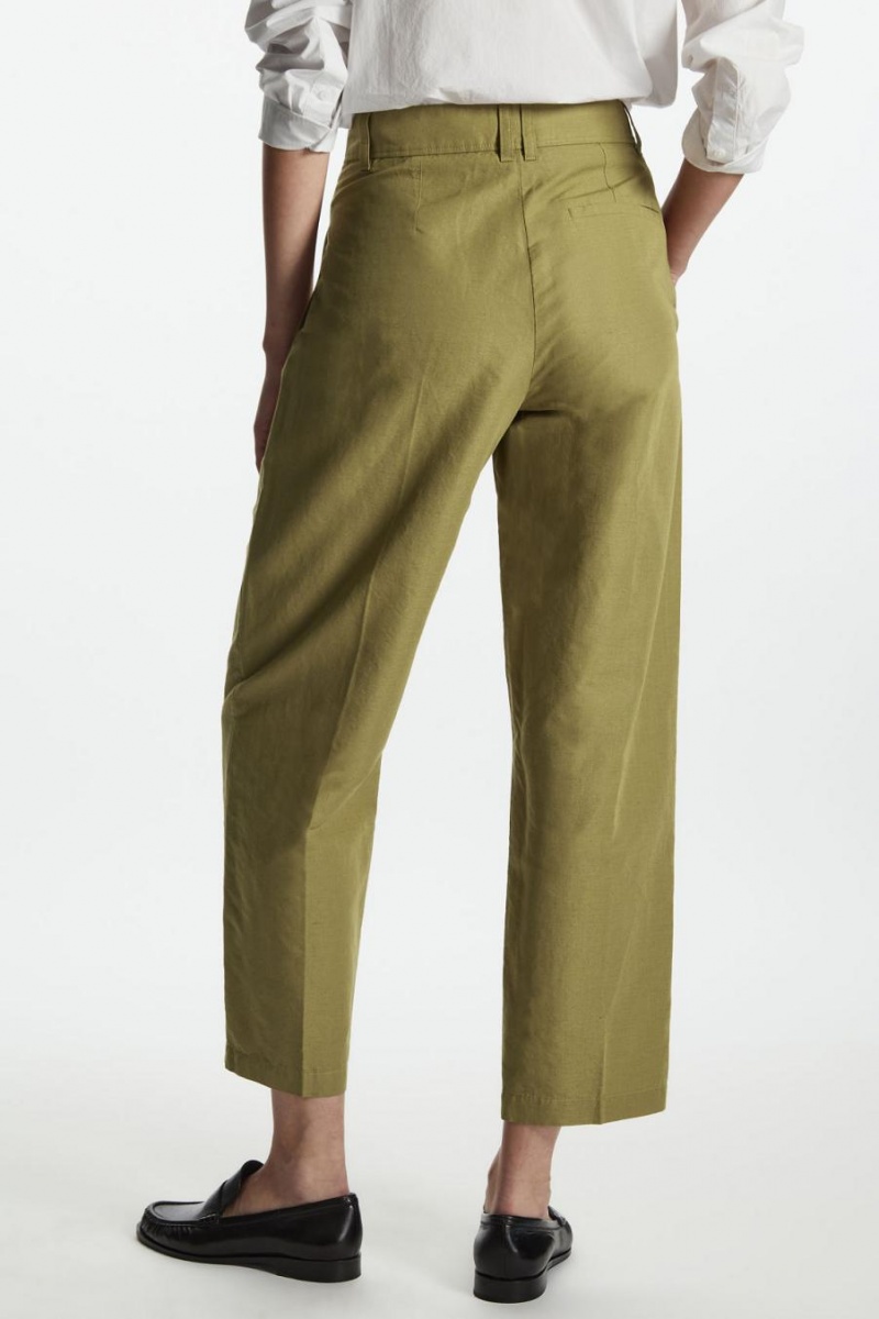 Pantalones COS Plisado Linen Mujer Kaki Verdes | 94518PRLV