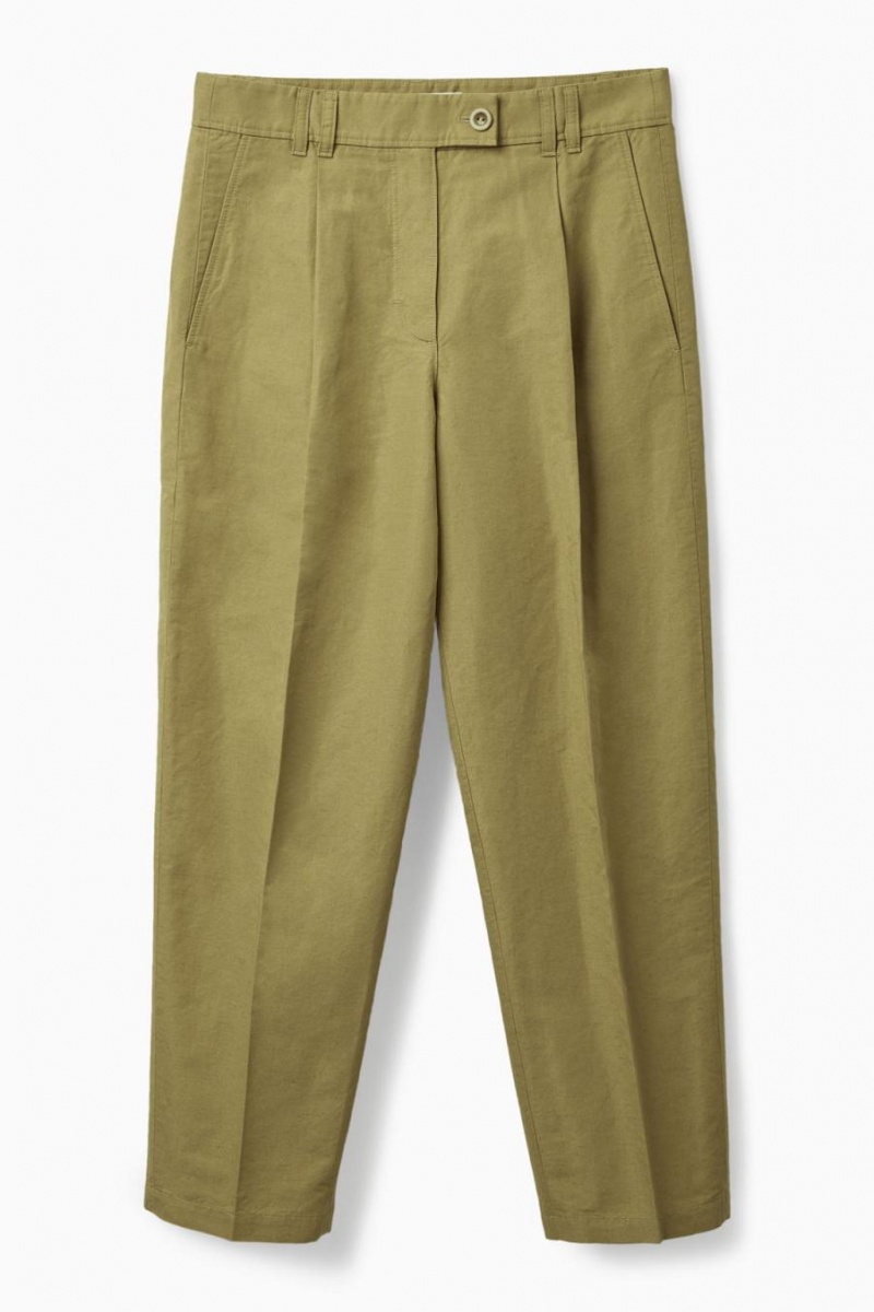 Pantalones COS Plisado Linen Mujer Kaki Verdes | 94518PRLV