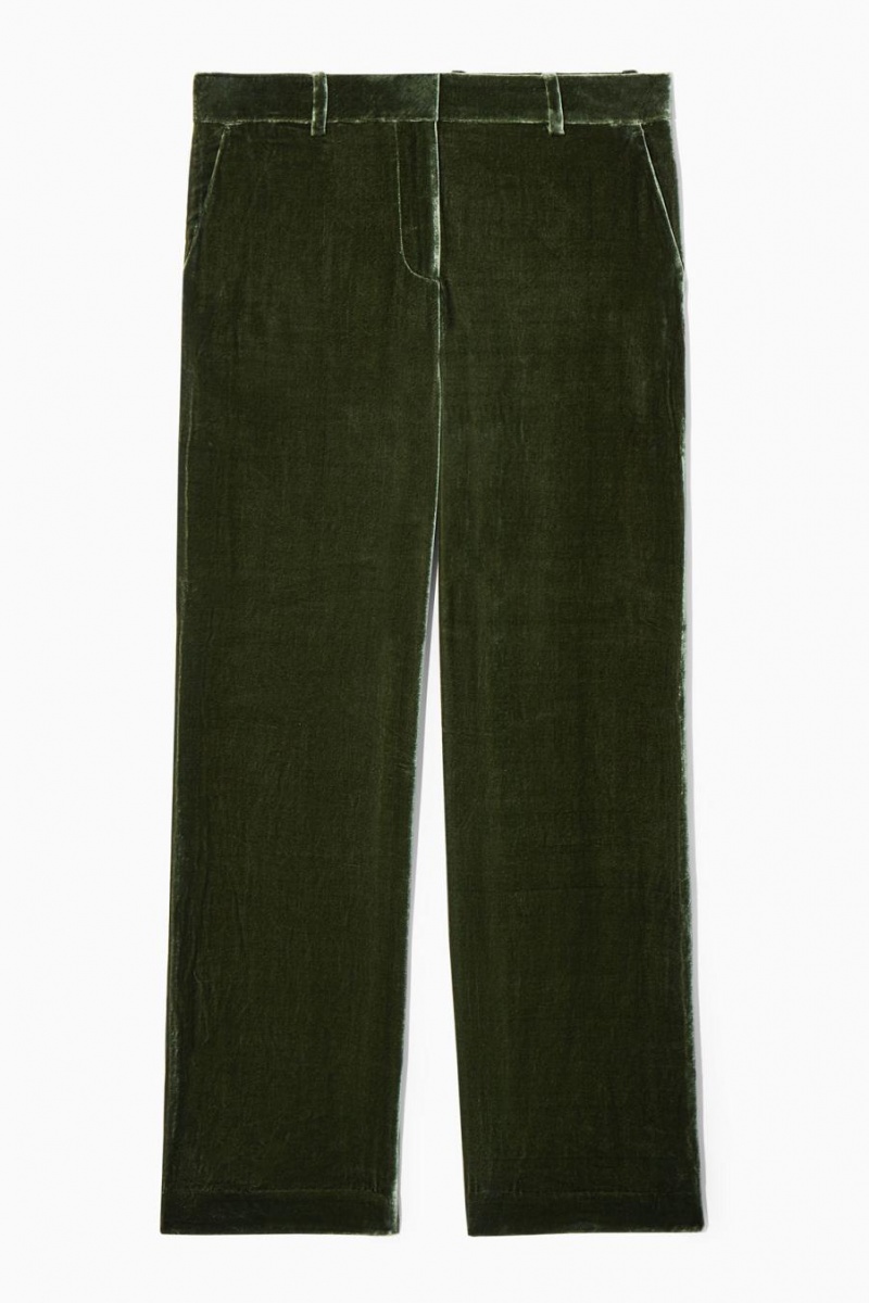 Pantalones COS Silk-blend Velvet Directo-leg Mujer Verdes Oscuro | 02846EJSY