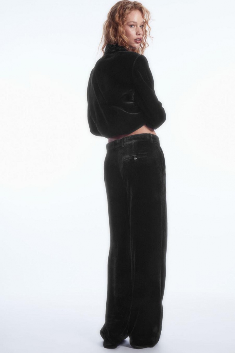 Pantalones COS Silk-blend Velvet Directo-leg Mujer Negros | 26013VNQL