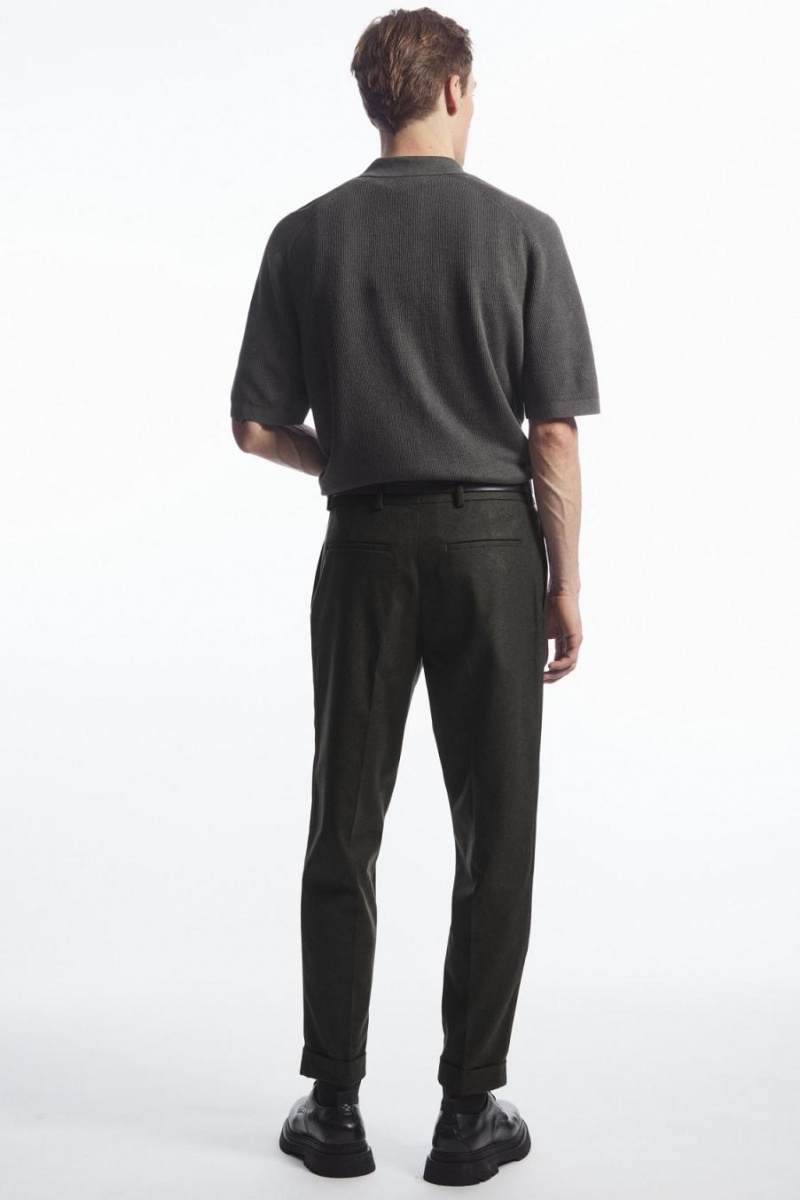 Pantalones COS Tapered Lana Hombre Verdes Oscuro | 49853AHJM