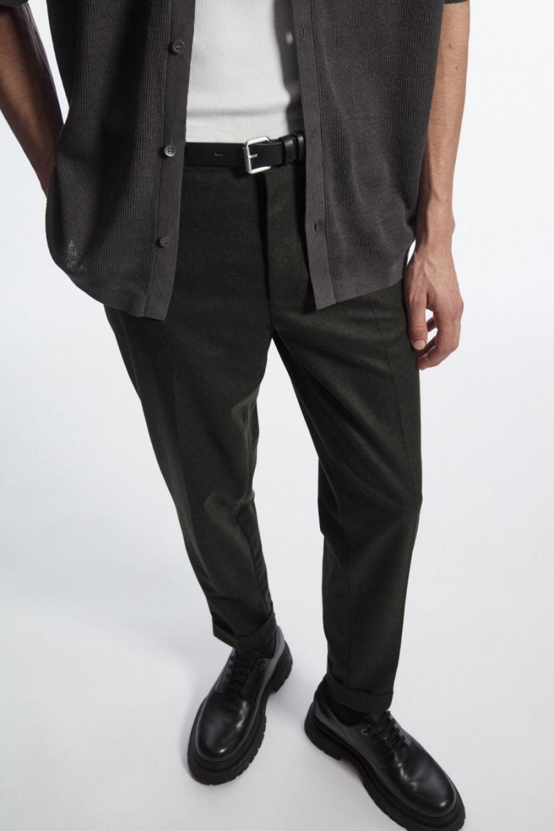 Pantalones COS Tapered Lana Hombre Verdes Oscuro | 49853AHJM