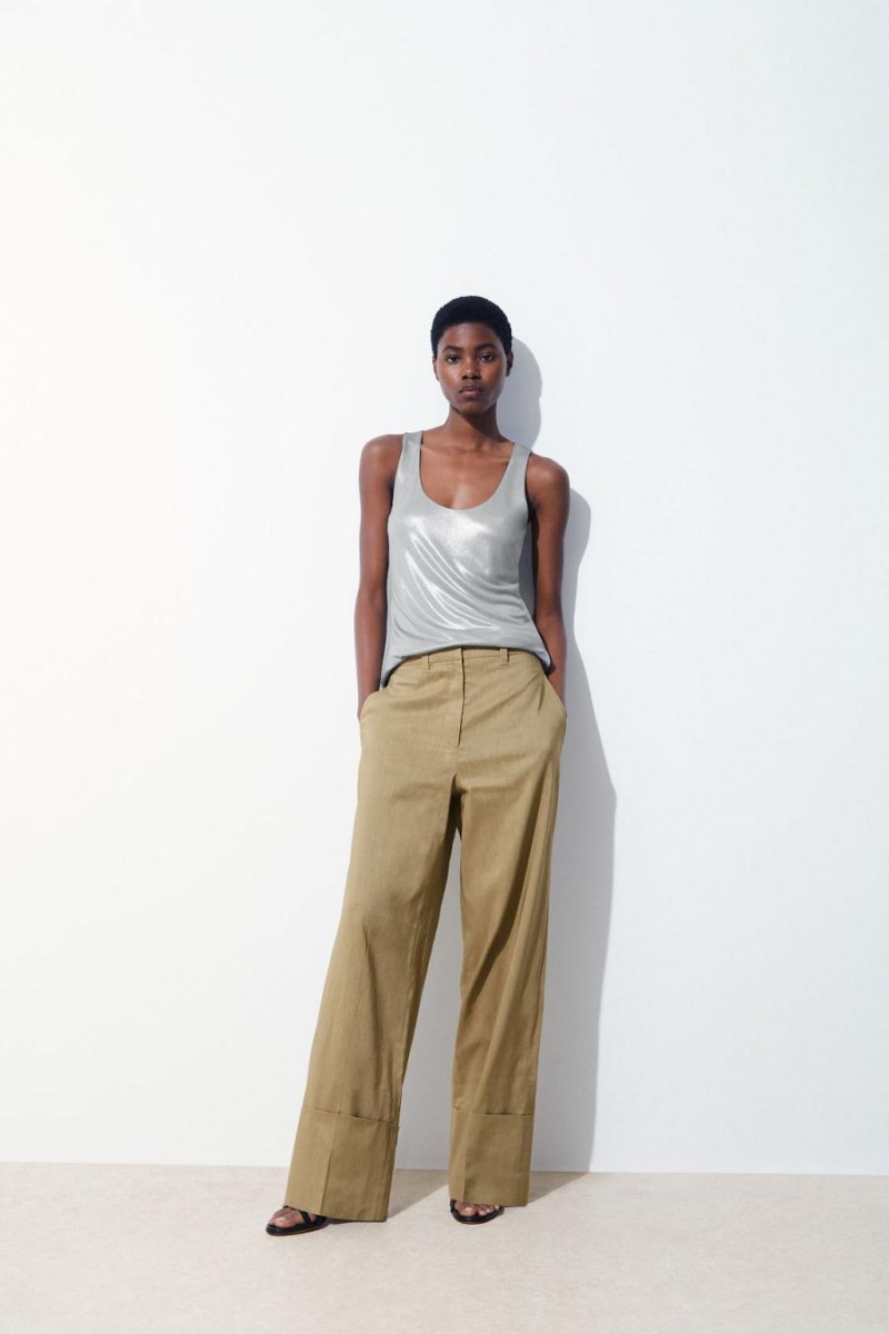 Pantalones COS The Anchos-leg Turn-up Chinos Mujer Beige Oscuro | 41675BOWZ