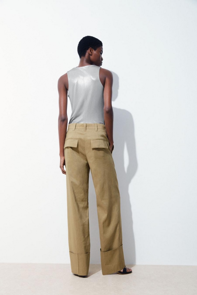 Pantalones COS The Anchos-leg Turn-up Chinos Mujer Beige Oscuro | 41675BOWZ