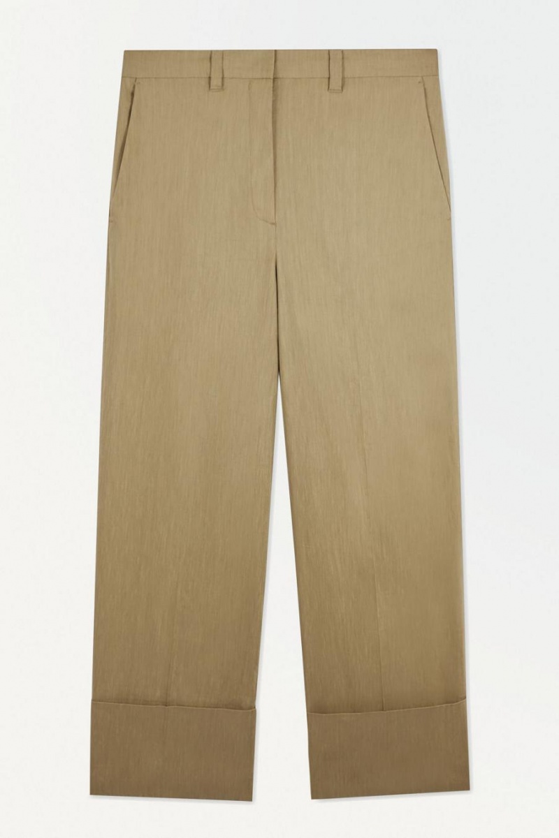 Pantalones COS The Anchos-leg Turn-up Chinos Mujer Beige Oscuro | 41675BOWZ