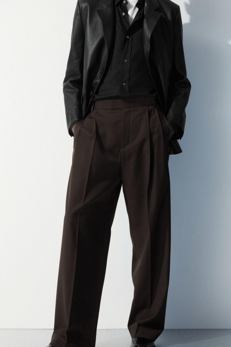 Pantalones COS The Plisado Lana Hombre Marrom Oscuro | 76541ZXNF