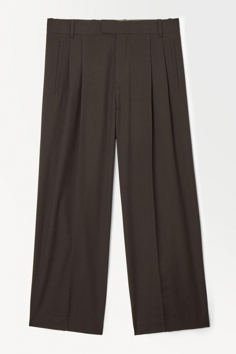 Pantalones COS The Plisado Lana Hombre Marrom Oscuro | 76541ZXNF