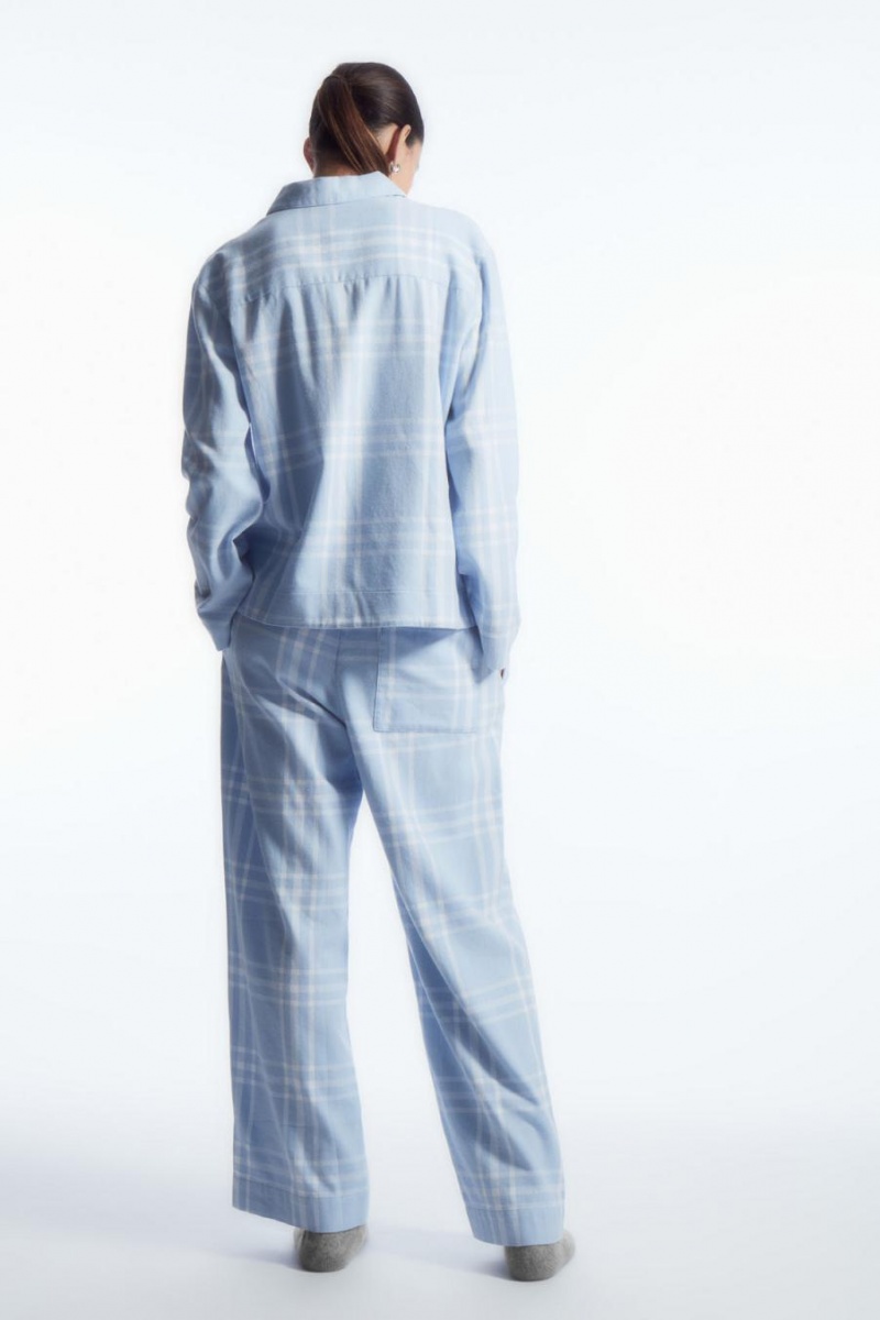 Pijama COS Checked Flannel Set Mujer Azules Claro Blancos | 73265JCMQ