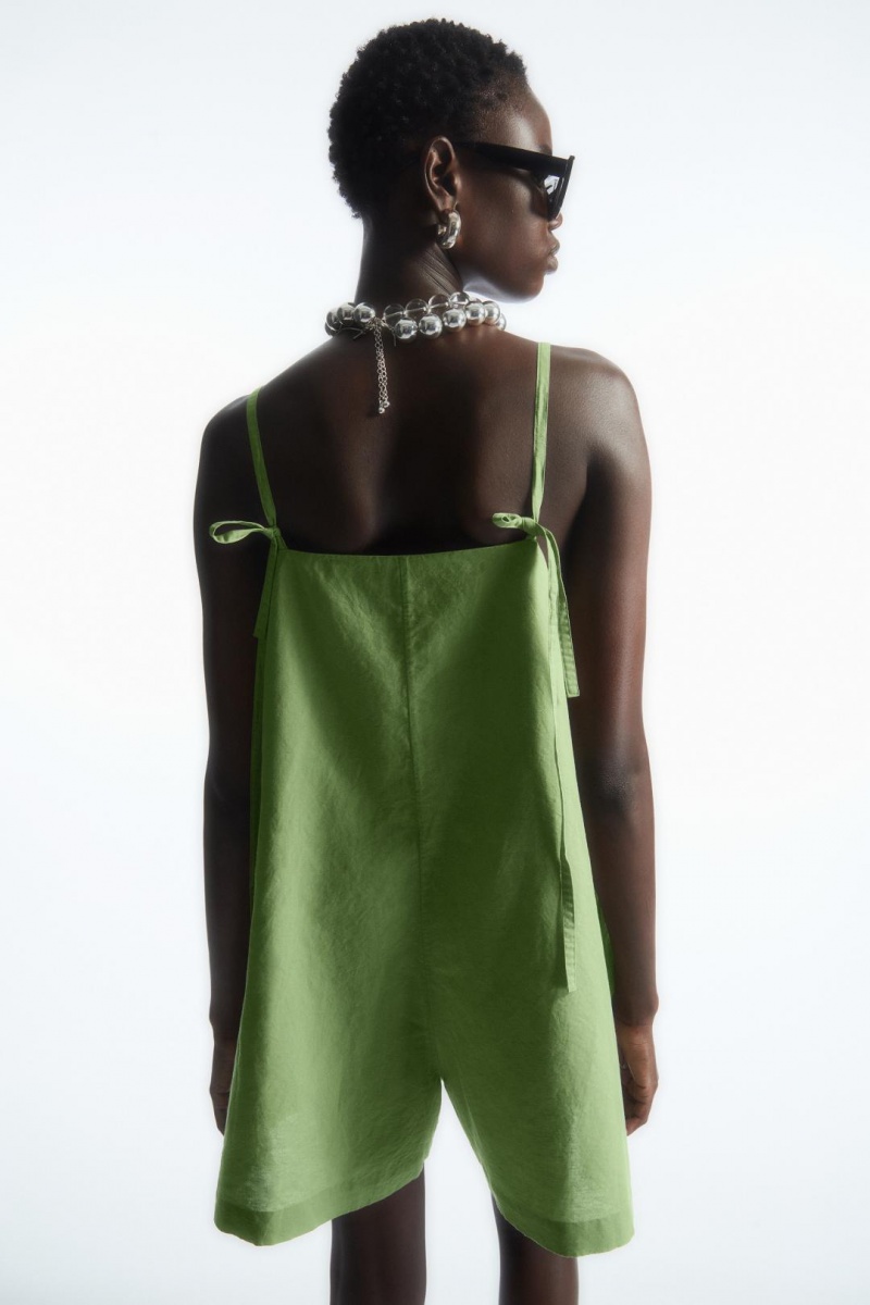 Playsuit COS Square-neck Linen Mujer Verde Oliva Verdes | 54801EPLA