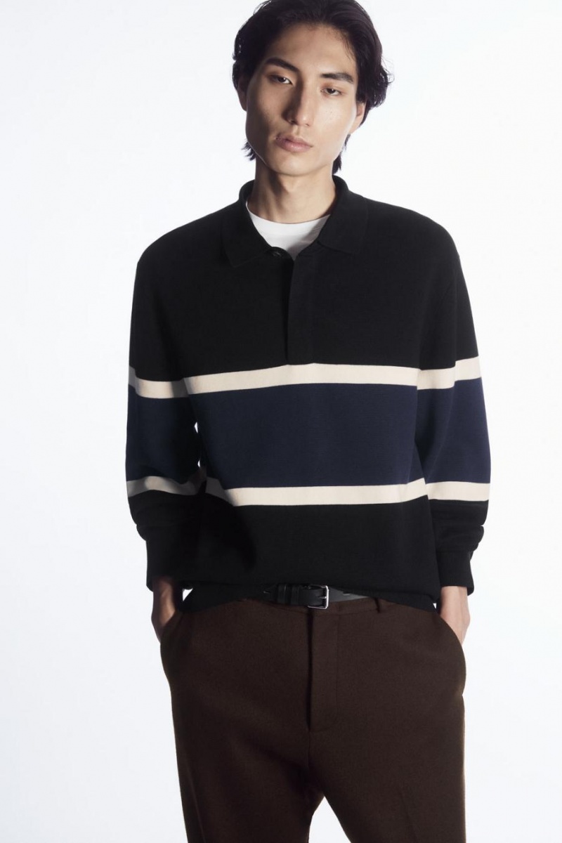 Polo COS A Rayas Hombre Negros | 23960RWOE