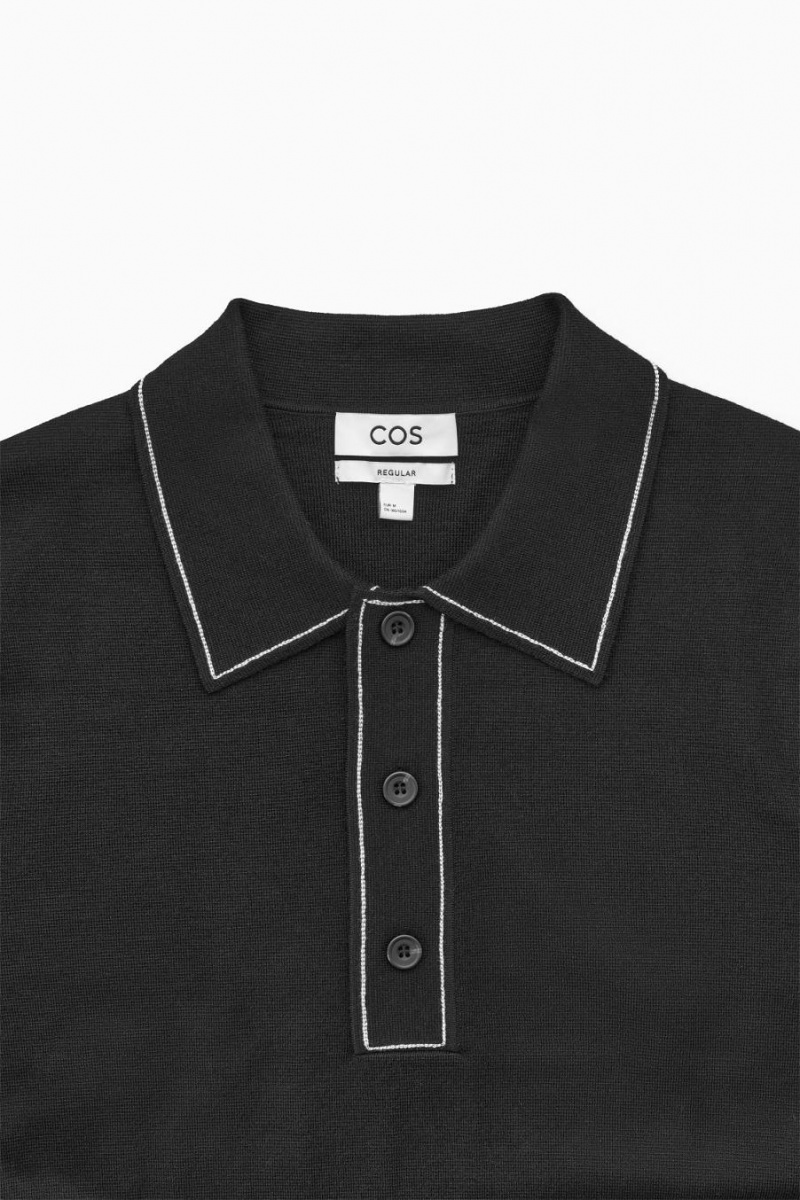 Polo COS Contrast-stitch Lana Hombre Negros Blancos | 17642WPBO