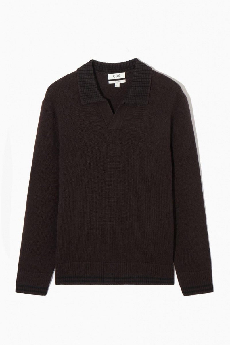 Polo COS Contrast-tipped Merino Hombre Marrom Oscuro | 27610NQOD