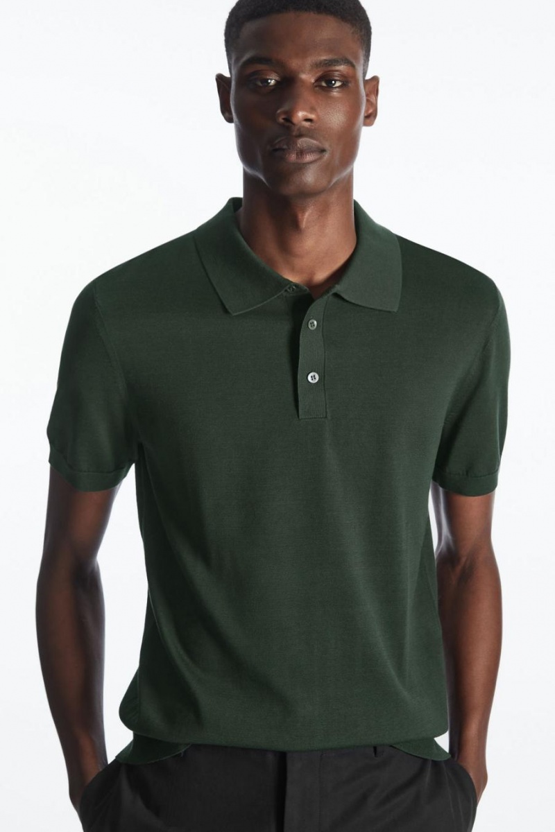 Polo COS De Punto Silk Hombre Verdes Oscuro | 08679XQJF