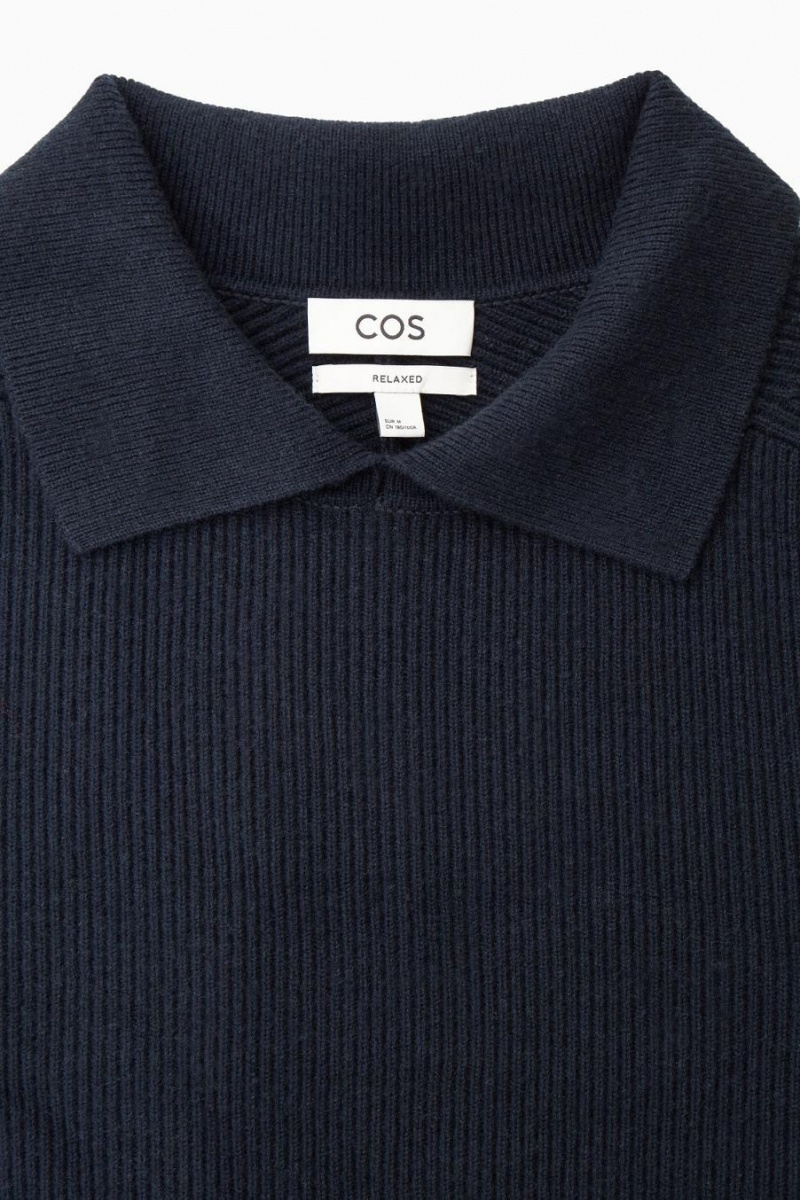 Polo COS Open-collar Lana And Cashmere Hombre Azul Marino | 75964SOIG