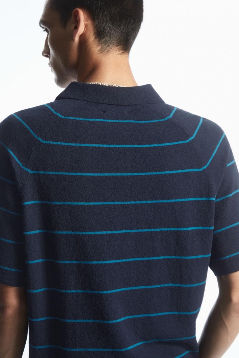 Polo COS Textured-knit A Rayas Hombre Azul Marino Turquesa Claro | 56124QULR