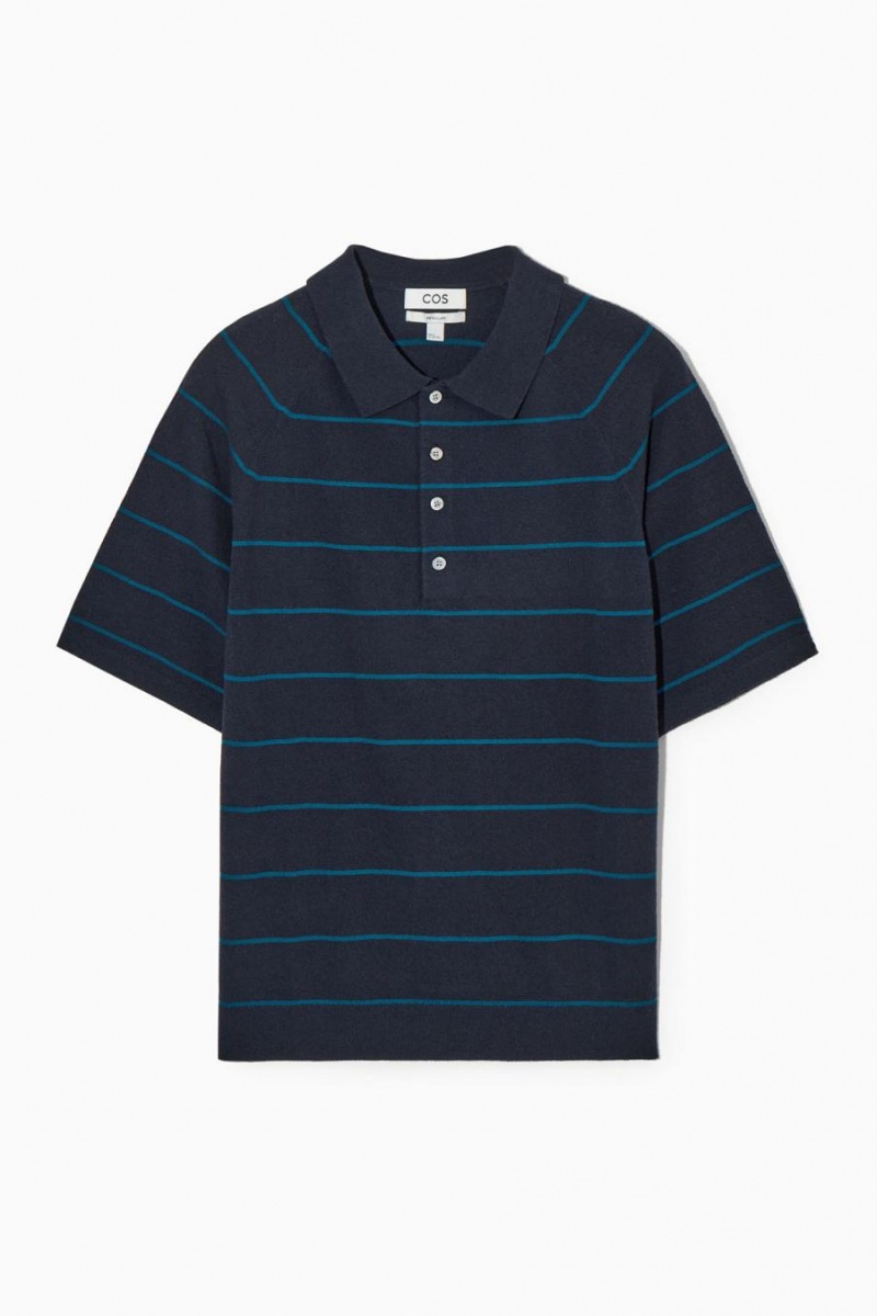 Polo COS Textured-knit A Rayas Hombre Azul Marino Turquesa Claro | 56124QULR