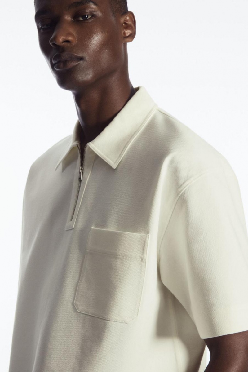 Polo COS Twill Half-zip Hombre Blancos | 26705NTVG