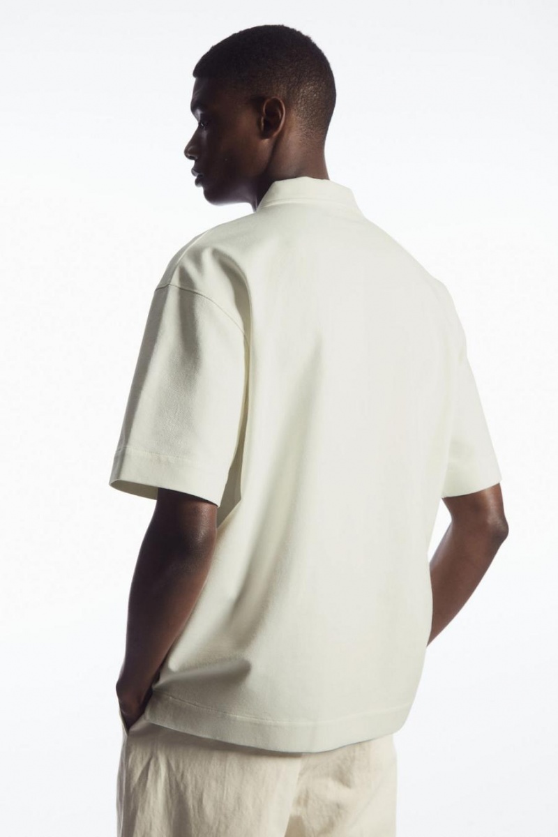 Polo COS Twill Half-zip Hombre Blancos | 26705NTVG