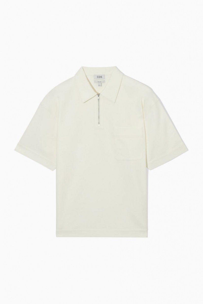 Polo COS Twill Half-zip Hombre Blancos | 26705NTVG