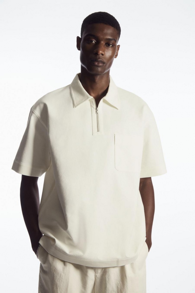 Polo COS Twill Half-zip Hombre Blancos | 26705NTVG