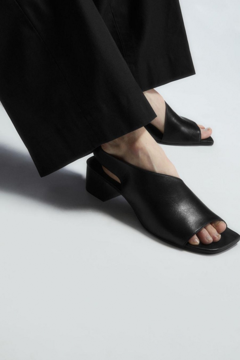 Sandalias COS Cuero Destalonadas Block-heel Mujer Negros | 73059NZSC