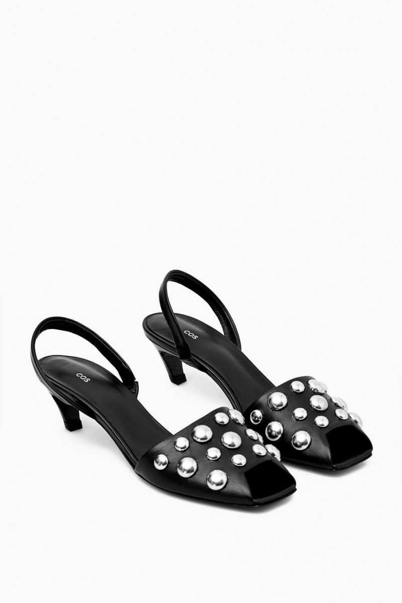 Sandalias COS Studded Destalonadas Cuero Mujer Negros | 27583KLMA