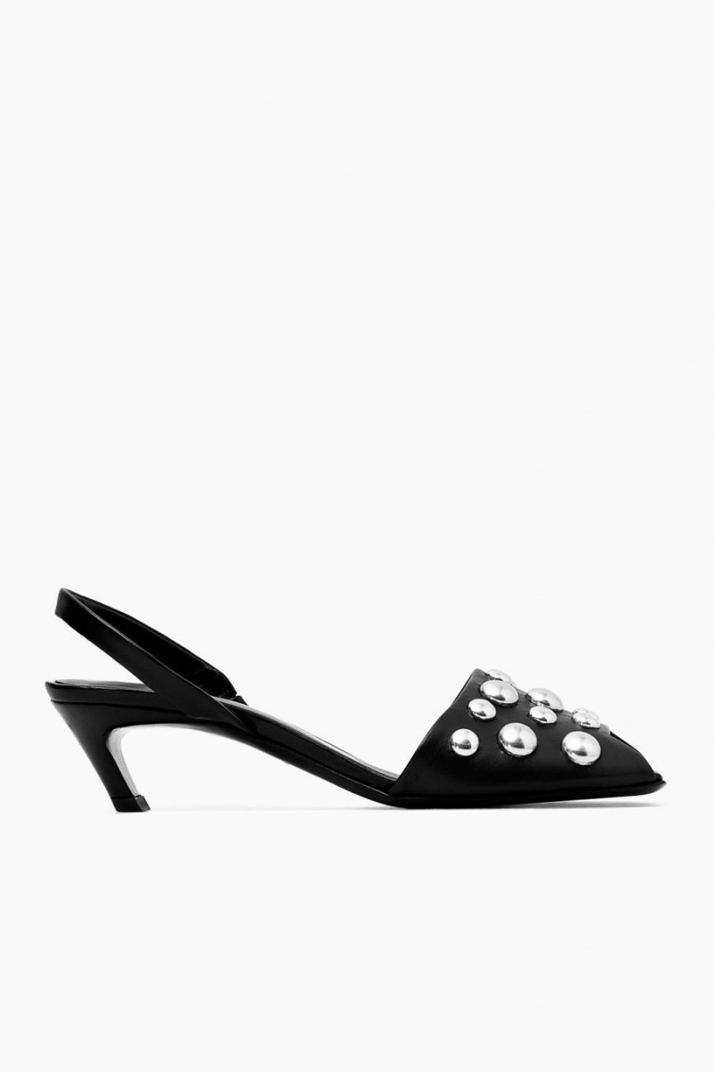 Sandalias COS Studded Destalonadas Cuero Mujer Negros | 27583KLMA