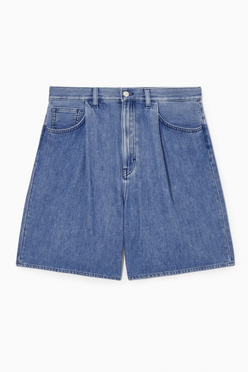 Short COS Plisado A-line Denim Mujer Azules | 10465VXWH