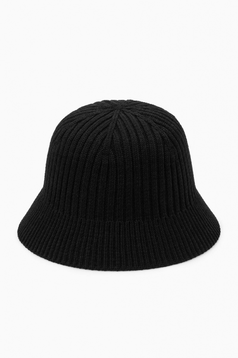 Sombrero COS Acanalado Merino Lana Bucket Mujer Negros | 92178PXND