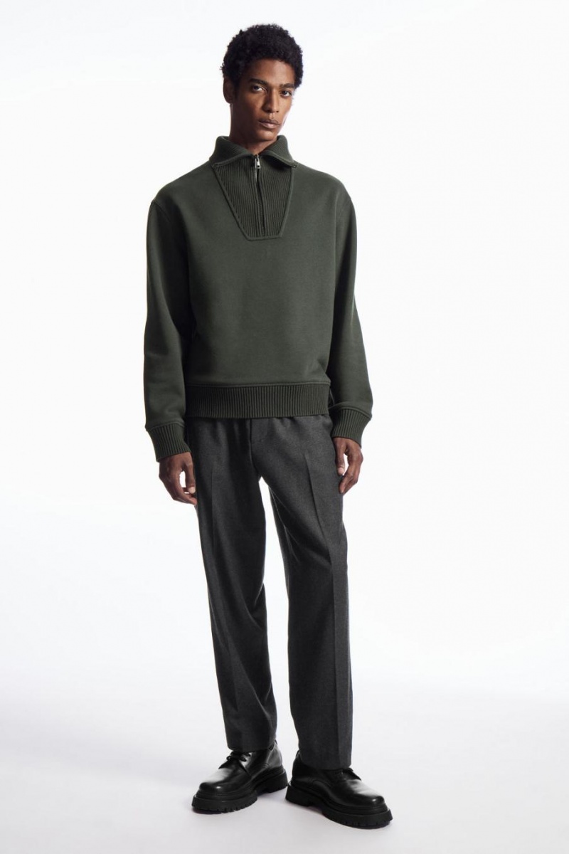 Sudadera COS Funnel-neck Half-zip Hombre Verdes Oscuro | 19528PASB