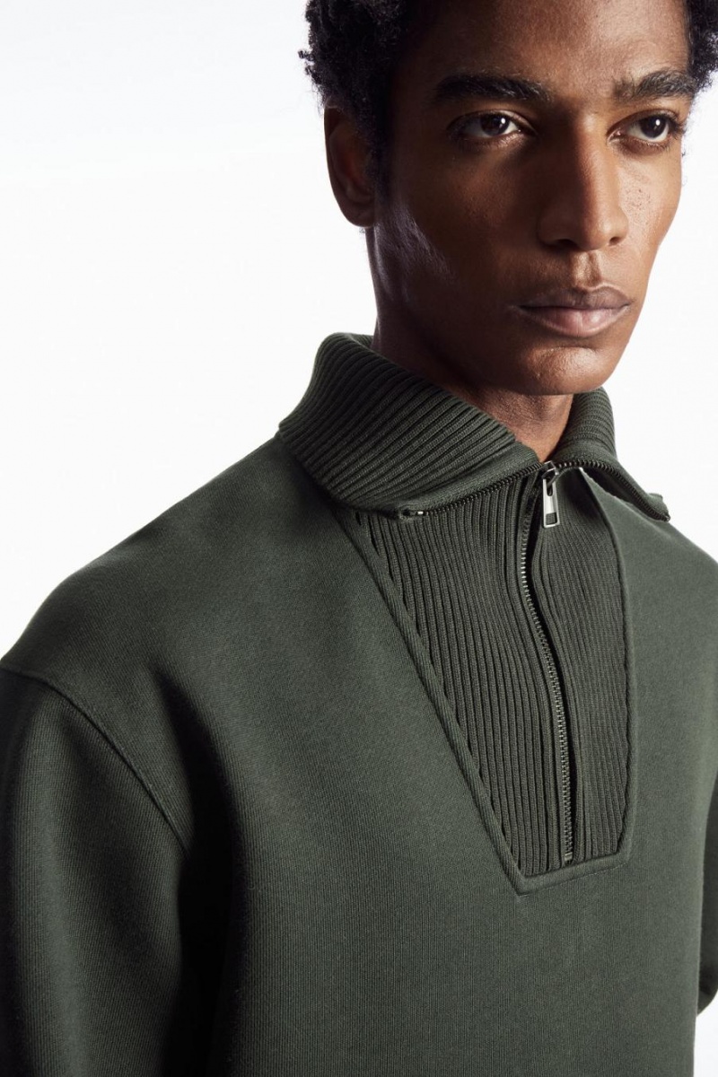 Sudadera COS Funnel-neck Half-zip Hombre Verdes Oscuro | 19528PASB