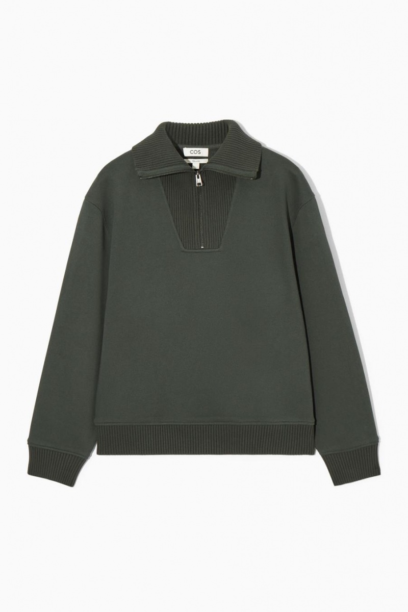 Sudadera COS Funnel-neck Half-zip Hombre Verdes Oscuro | 19528PASB