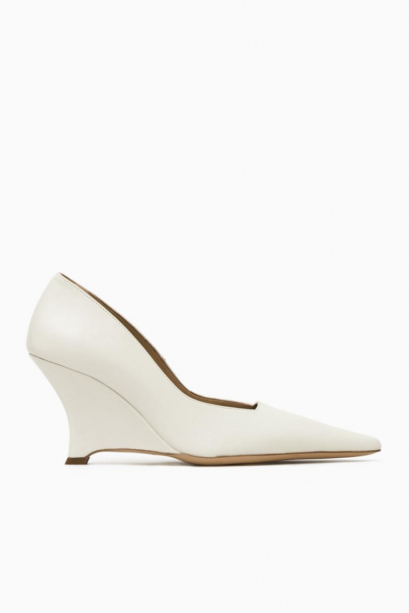 Tacones COS Pointed Cuero Wedge Mujer Creme | 19583LFEV