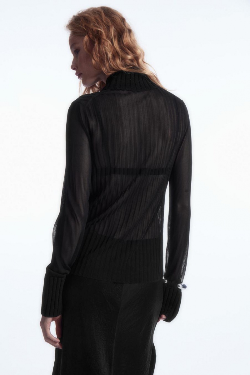 Top COS Acanalado Sheer Turtleneck Mujer Negros | 48275AOIM