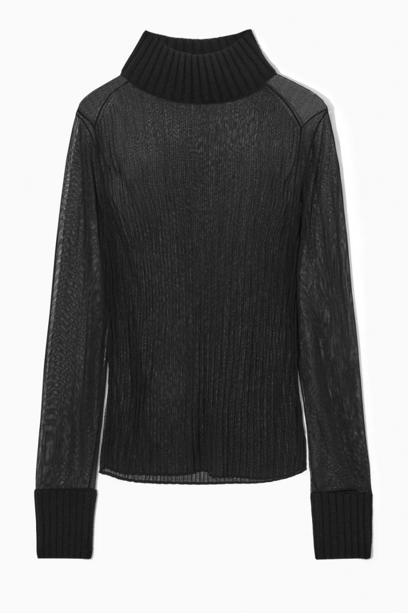 Top COS Acanalado Sheer Turtleneck Mujer Negros | 48275AOIM