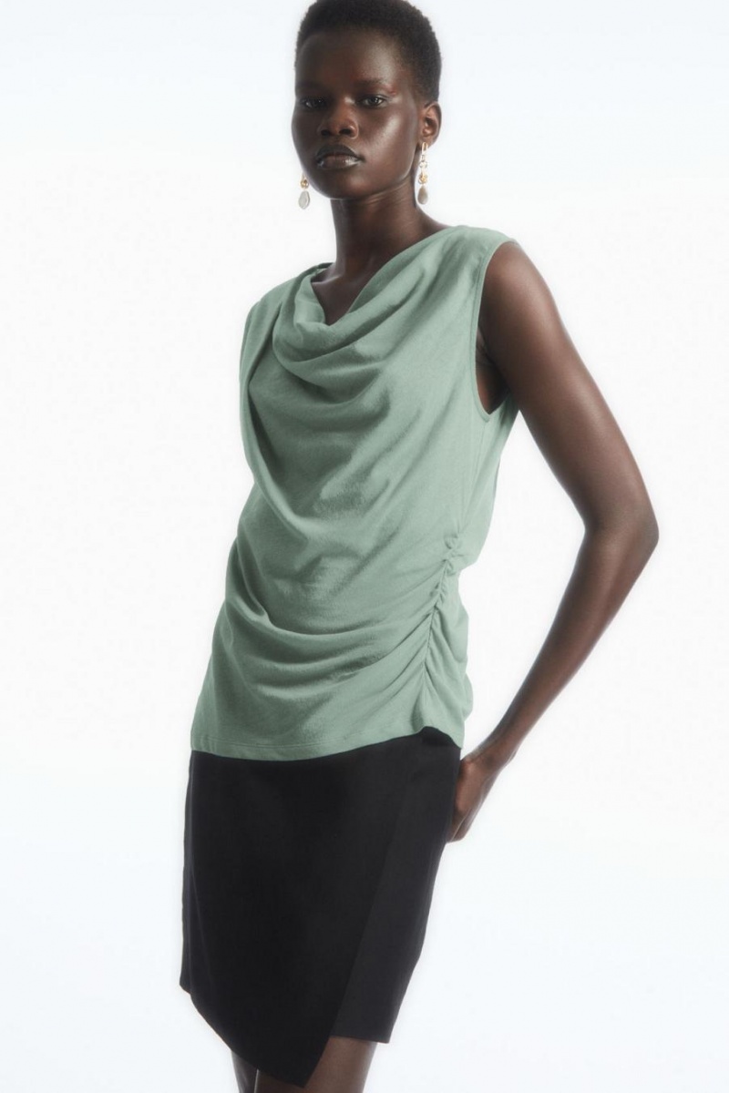 Top COS Asymmetric Draped Sin Manga Mujer Verdes Claro | 87902PSUM