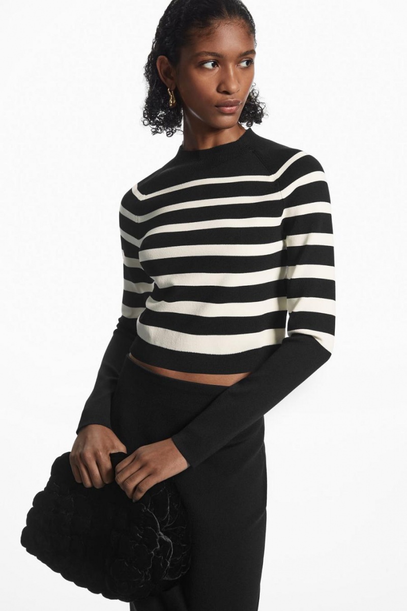 Top COS Cropped De Punto Mock-neck Mujer Negros Blancos | 17459QJEO