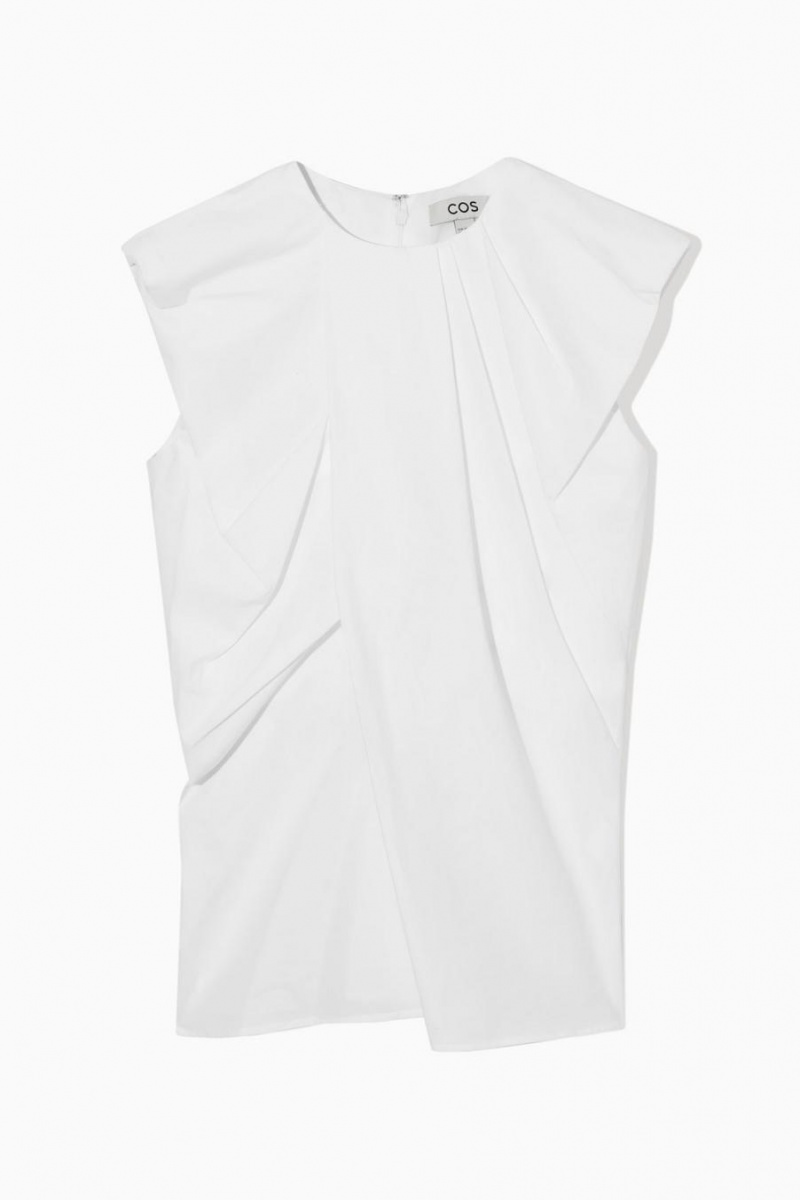 Top COS Gathered Draped Sin Manga Mujer Blancos | 10684EYAJ