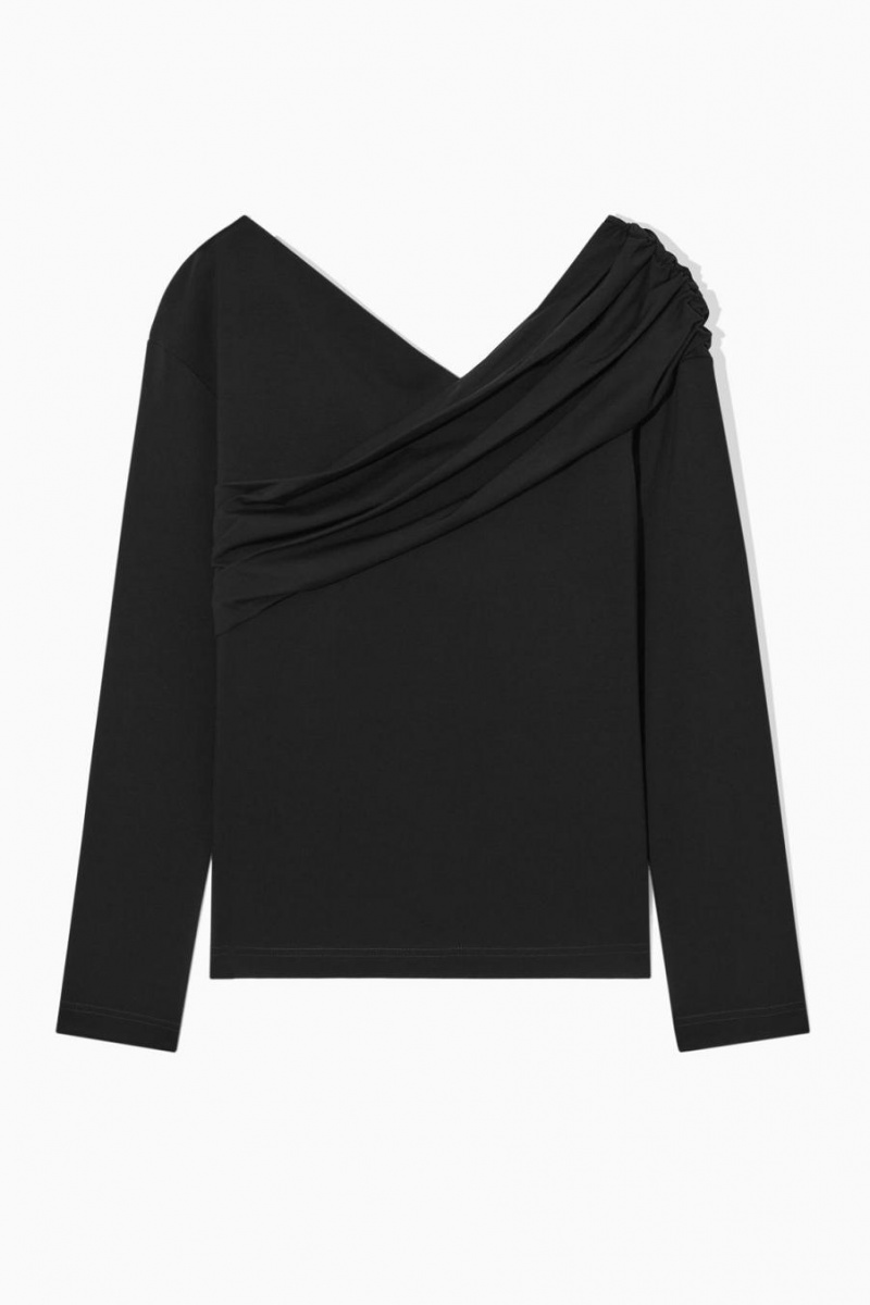 Top COS Gathered Off-the-shoulder Asymmetric Mujer Negros | 01723SRXJ