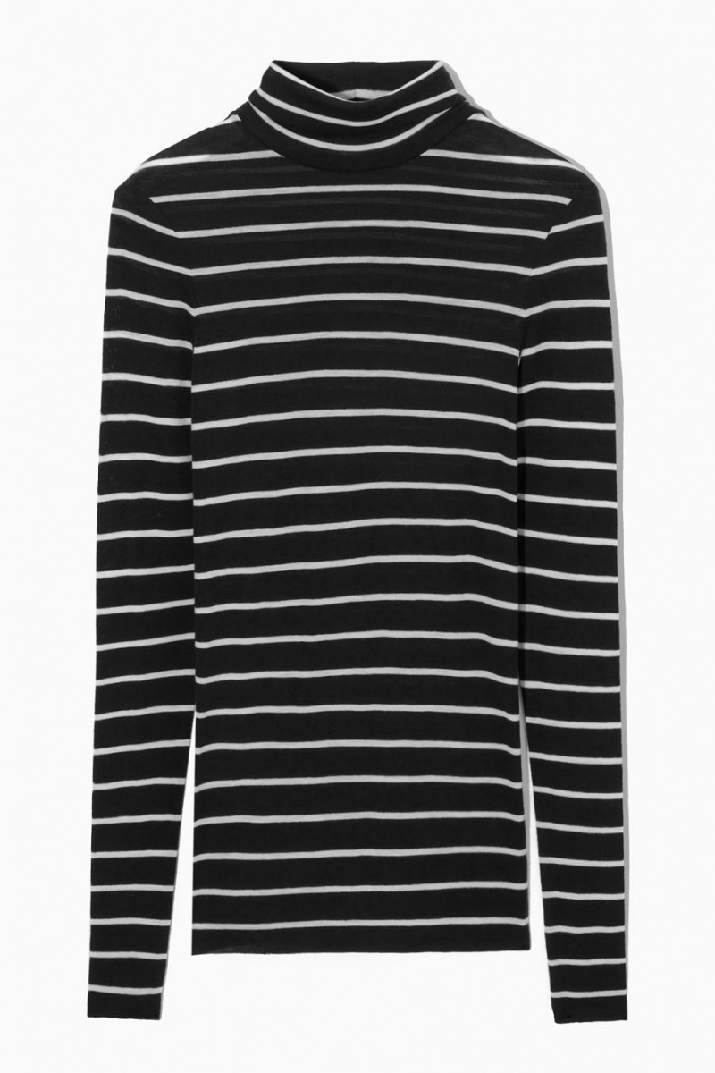 Top COS Merino Lana Turtleneck Mujer Negros Blancos | 91524AEBN