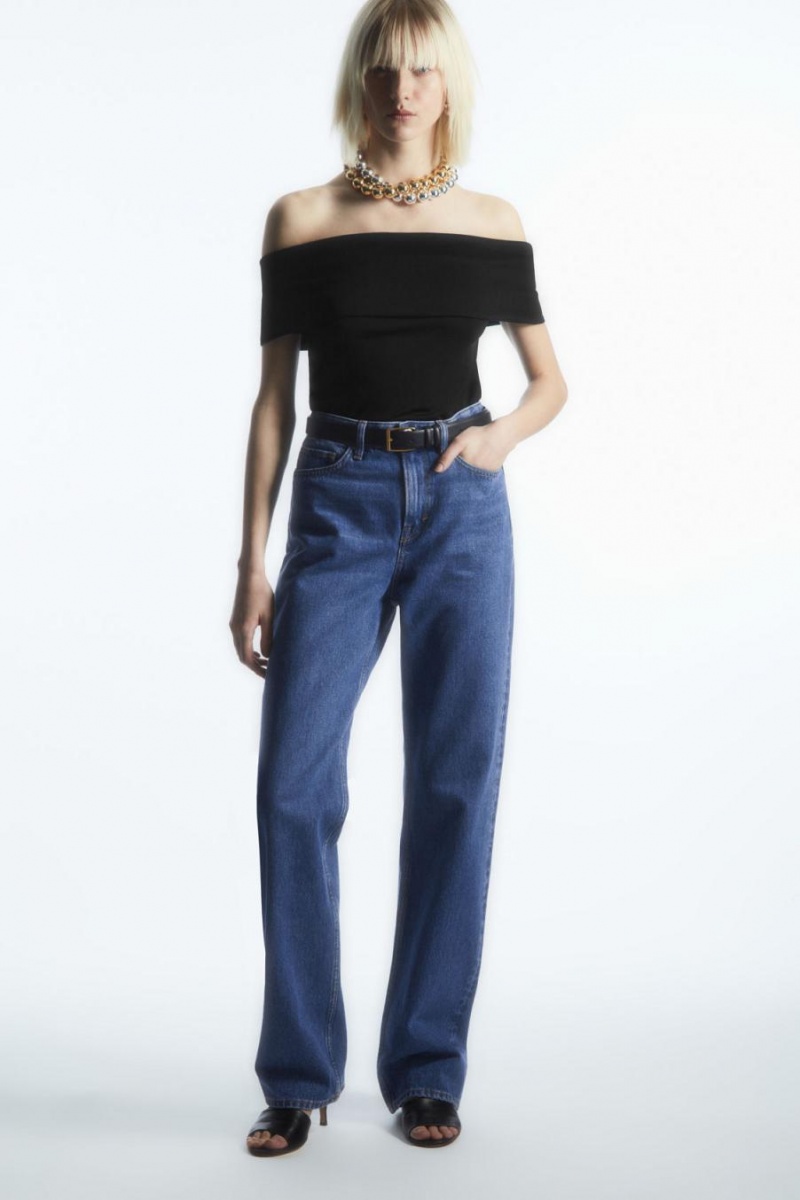 Top COS Off-the-shoulder Jersey Mujer Negros | 24968ASTD