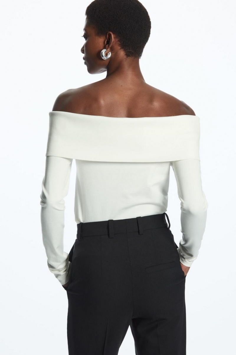 Top COS Off-the-shoulder Long-sleeved Mujer Blancos | 71543XTEF