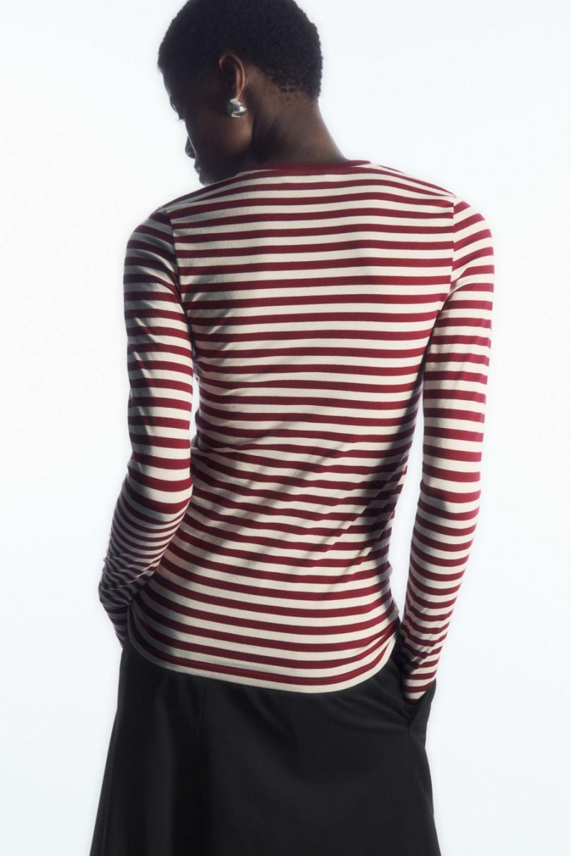 Top COS Slim-fit Long-sleeve Mujer Blancos Vino | 39852ZDKM