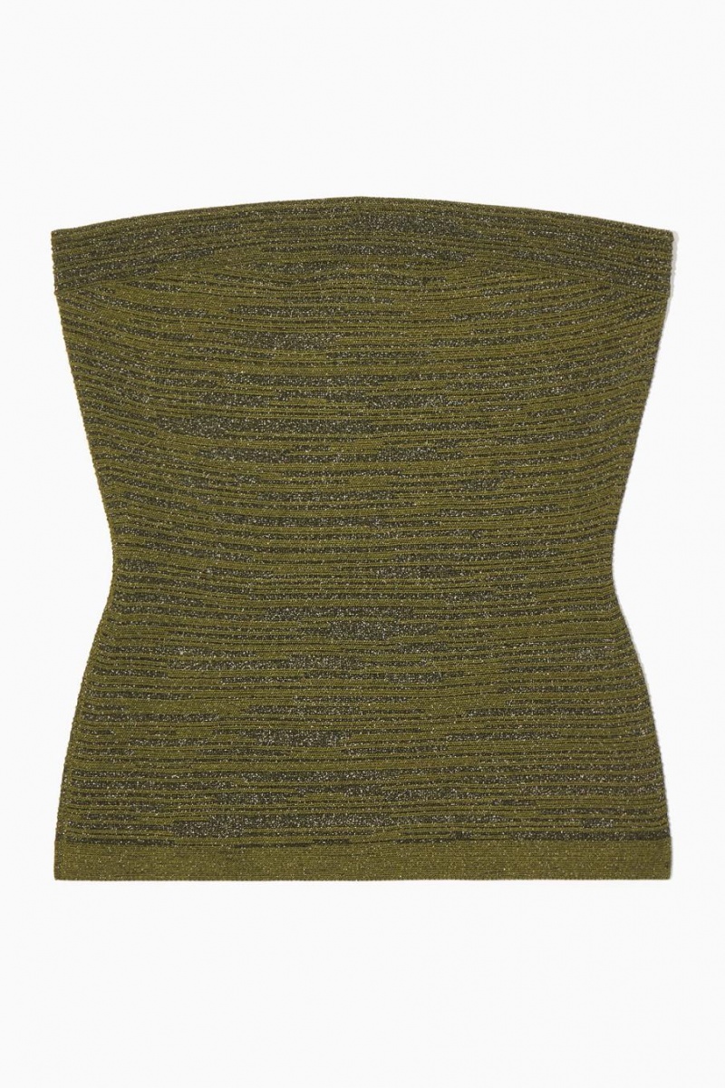 Top COS Sparkly Textured Bandeau Mujer Verdes | 43827UNYL