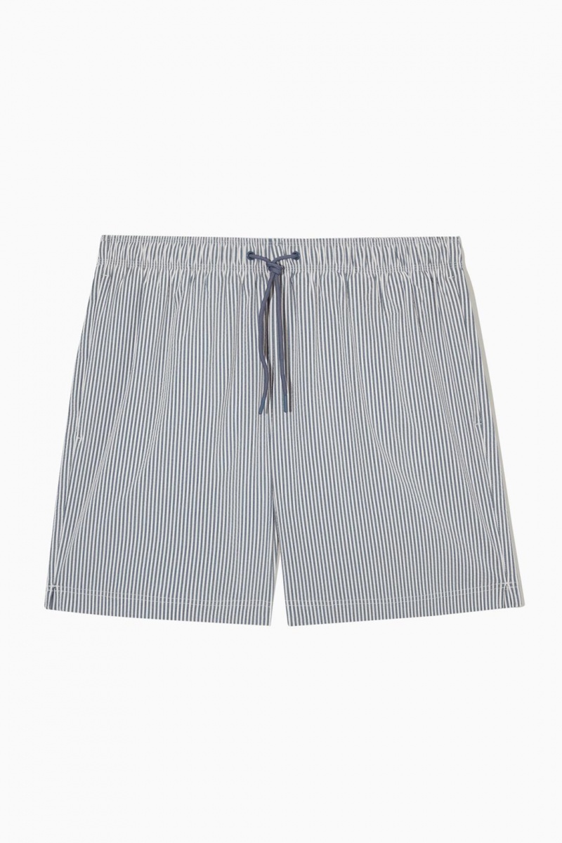 Trajes De Baño COS A Rayas Seersucker Swim Shorts Hombre Azul Marino Blancos | 14567MNDC