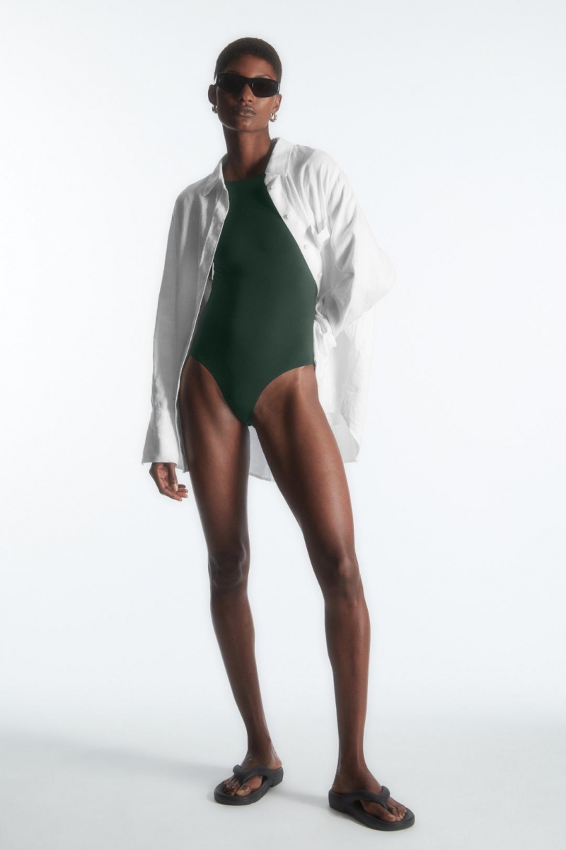 Trajes De Baño COS Open-back Long-sleeved Swimsuit Mujer Verdes Oscuro | 92016QCVD